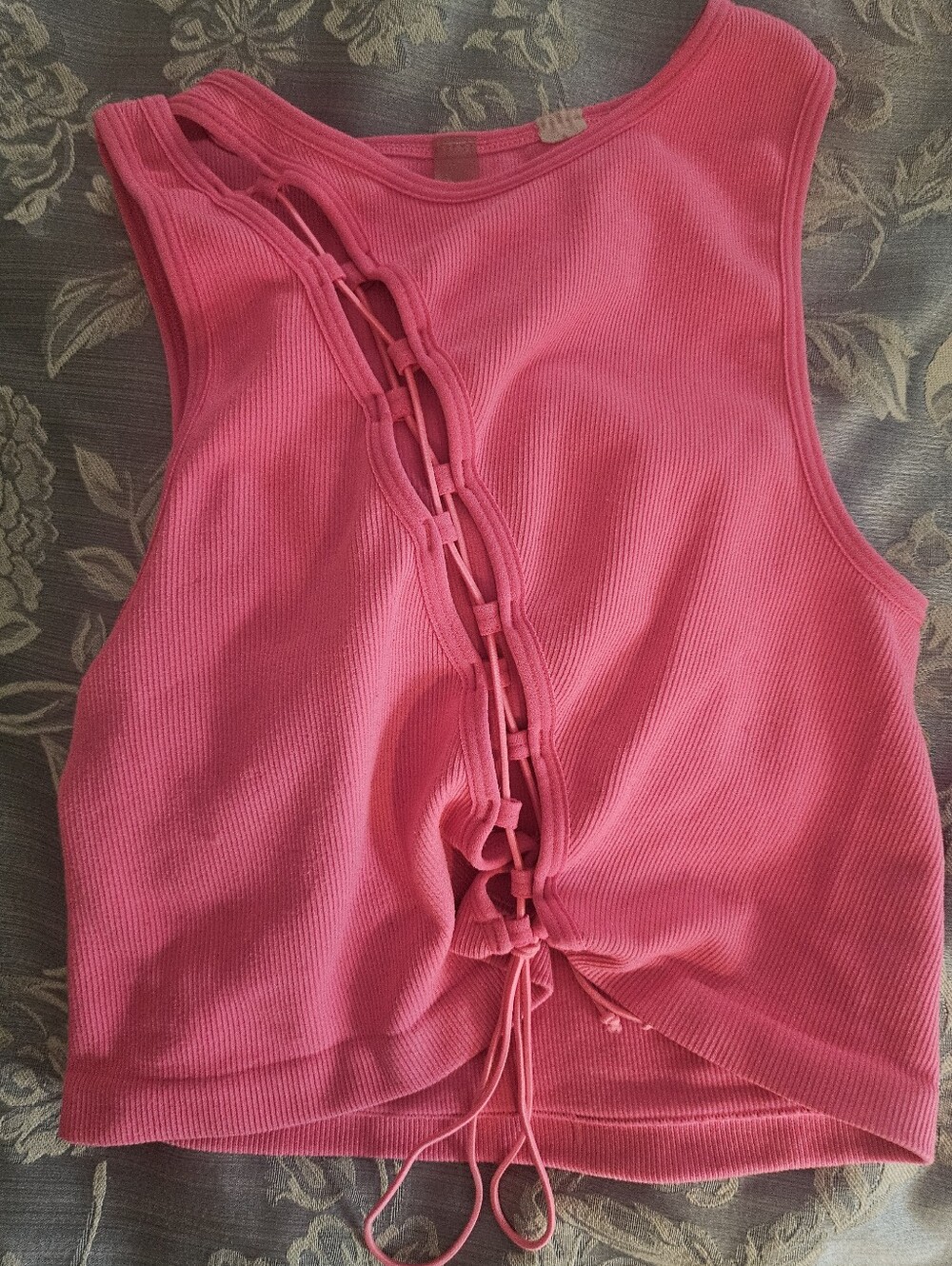 Source Unknown Hot Pink Lace-Up Crop Top